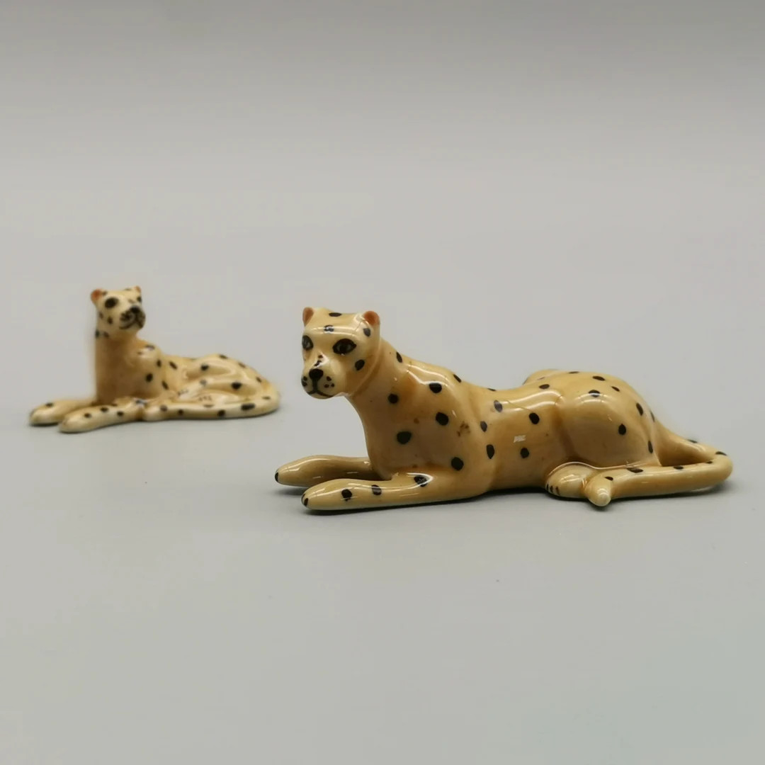 Set of 2 Leopard Ceramic Figurine Wild Animal Miniature - Etsy | Etsy (US)