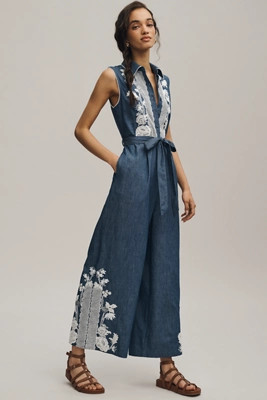 Ranna Gill Lace Denim Jumpsuit | Anthropologie (US)
