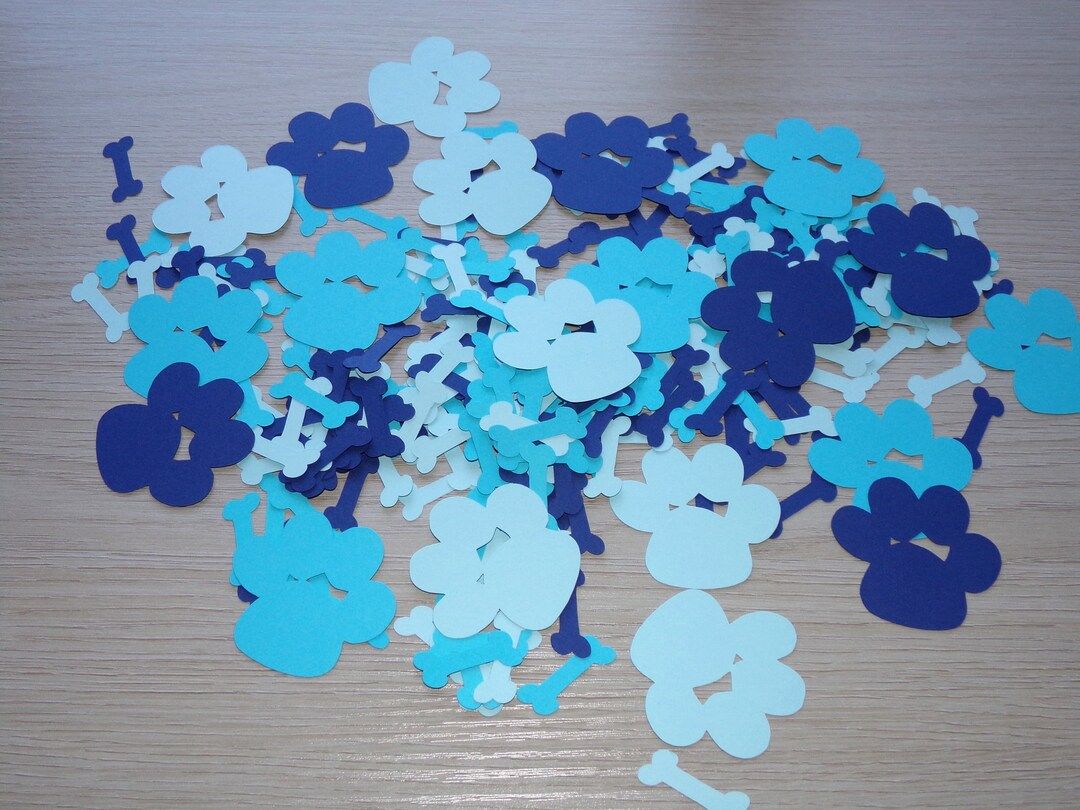Puppy Paw Birthday Confetti Bright Blue, Dark Blue, Pastel Blue Paws Bones 300 Cut Outs Dog Theme... | Etsy (US)