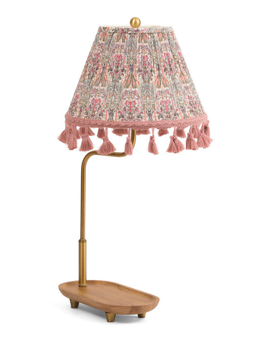 25.5in Metal And Wood Table Lamp With Pleated Printed Shade | Furniture & Lighting | Marshalls | Marshalls