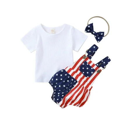 Seyurigaoka Infant Baby 4th of July Independence Day Set Solid Ribbed Short Sleeve T-Shirt + Stars S | Walmart (US)