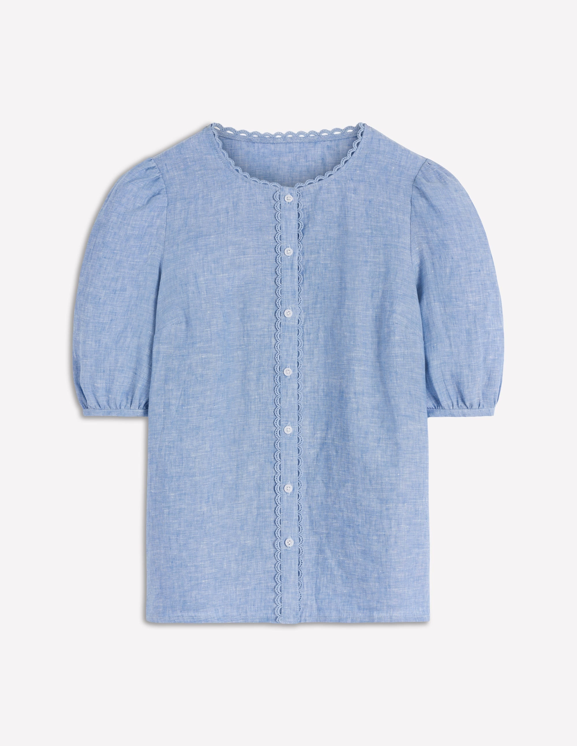 Leah Short Sleeve Linen Top-Blue Chambray | Boden (US)