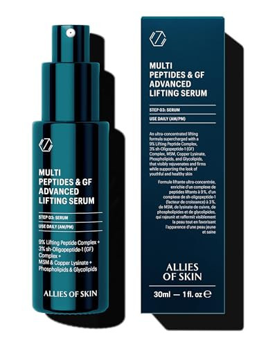 Allies of Skin Multi Peptides & GF Advanced Lifting Serum with 3% sh-Oligopeptide-1 (Growth Factor) Complex, 9% Lifting Peptide Complex, MSM, Copper Lysinate, Phospholipids & Glycolipids. 30 ml/ 1 oz | Amazon (US)