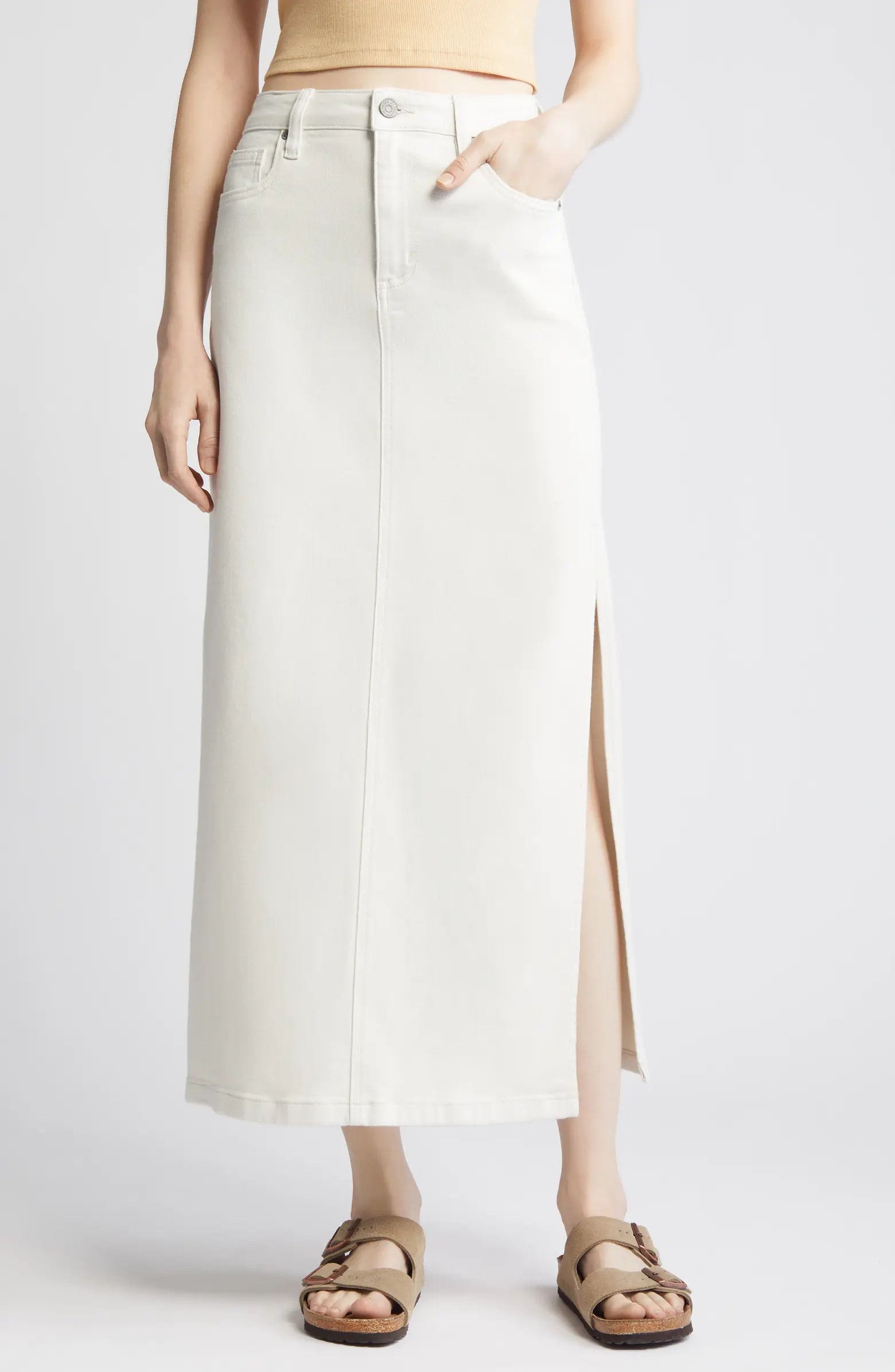 HIDDEN JEANS Side Slit Denim Midi Skirt | Nordstrom | Nordstrom