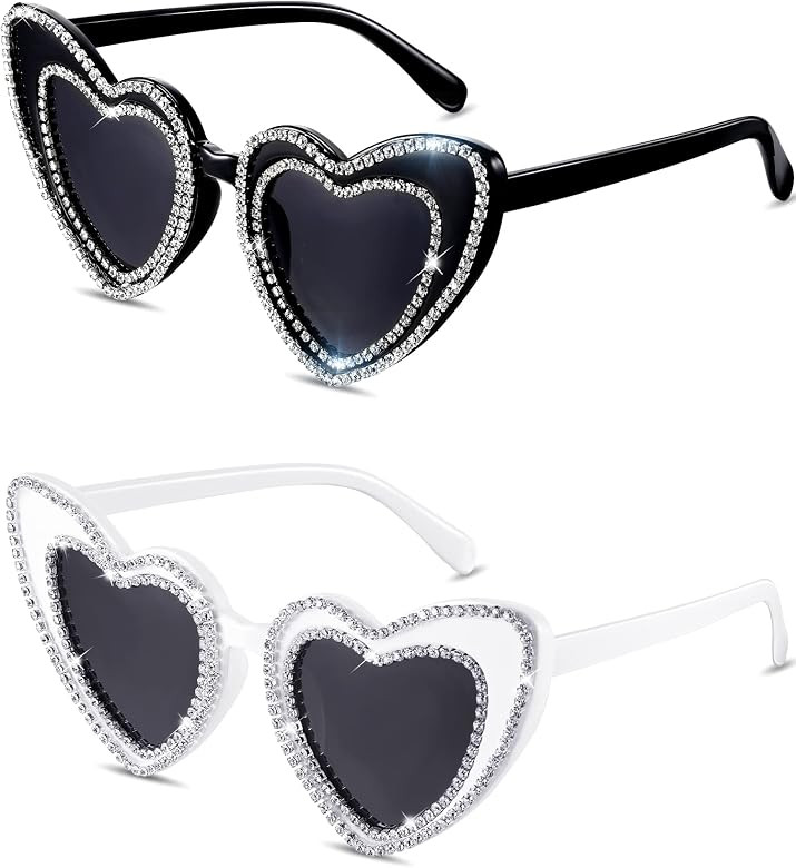 2 Pairs Heart Shaped Sunglasses for Women Retro Vintage Bling Rhinestone Sunglasses Bride Bridesm... | Amazon (US)