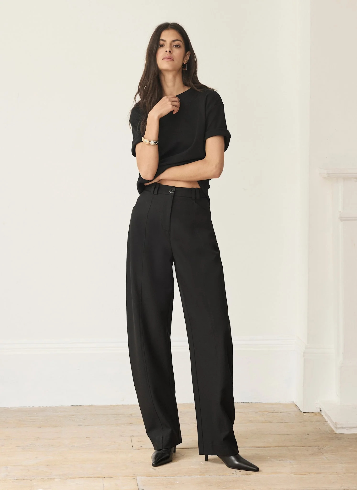 Black Tailored Barrel Leg Trousers | Mint Velvet
