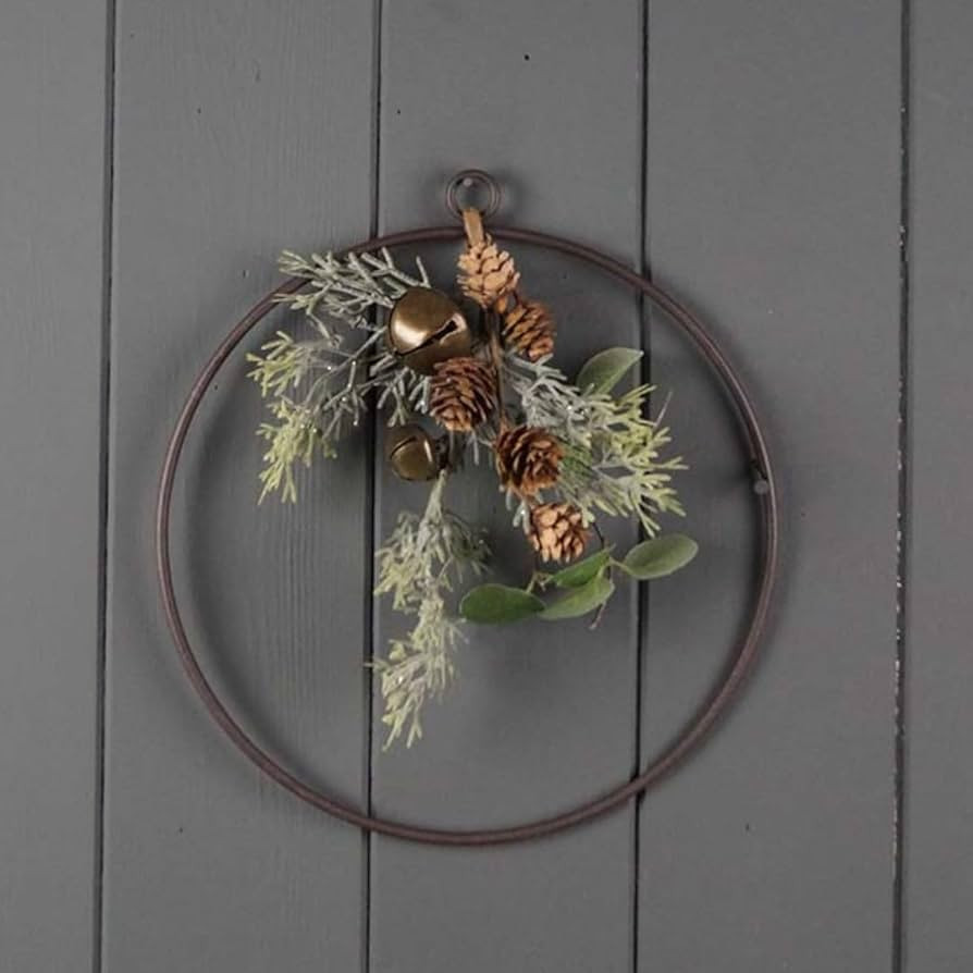 Wire Wreath with Faux Foliage and Brass Bells, 20 cm, Christmas Wreath, Home Decor | Amazon (UK)