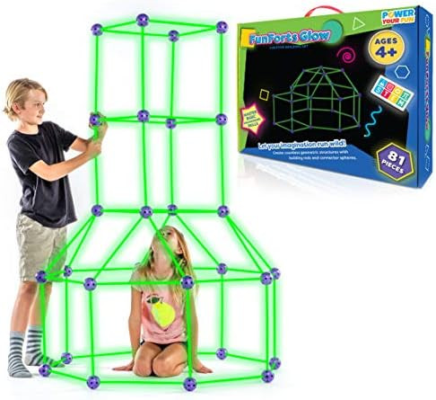POWER YOUR FUN Fun Forts Glow Fort Building Kit for Kids - 81 Pack Glow in the Dark STEM Building... | Amazon (US)