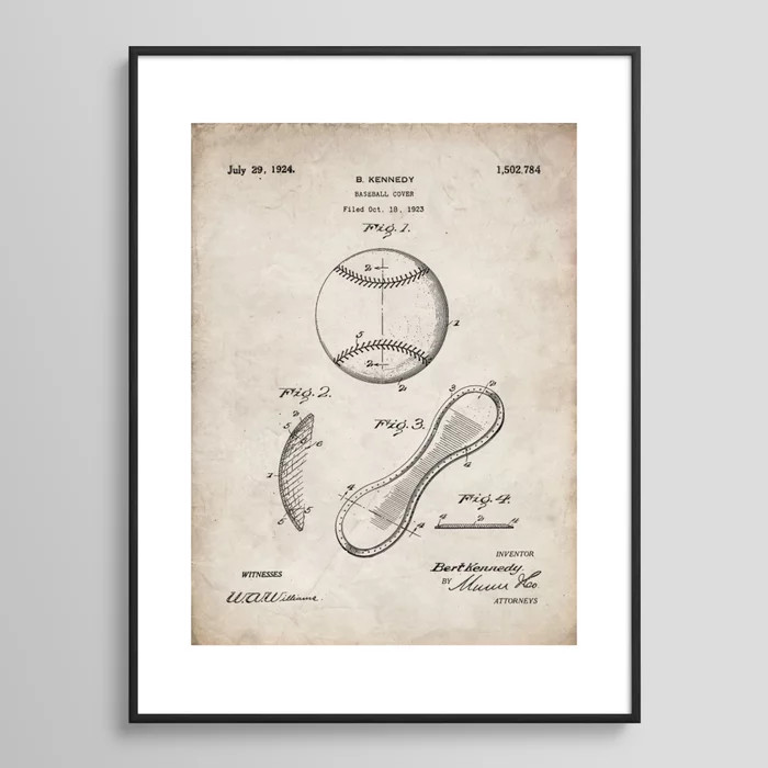 Baseball Patent - Softball Art - Antique Framed Art Print | Society6