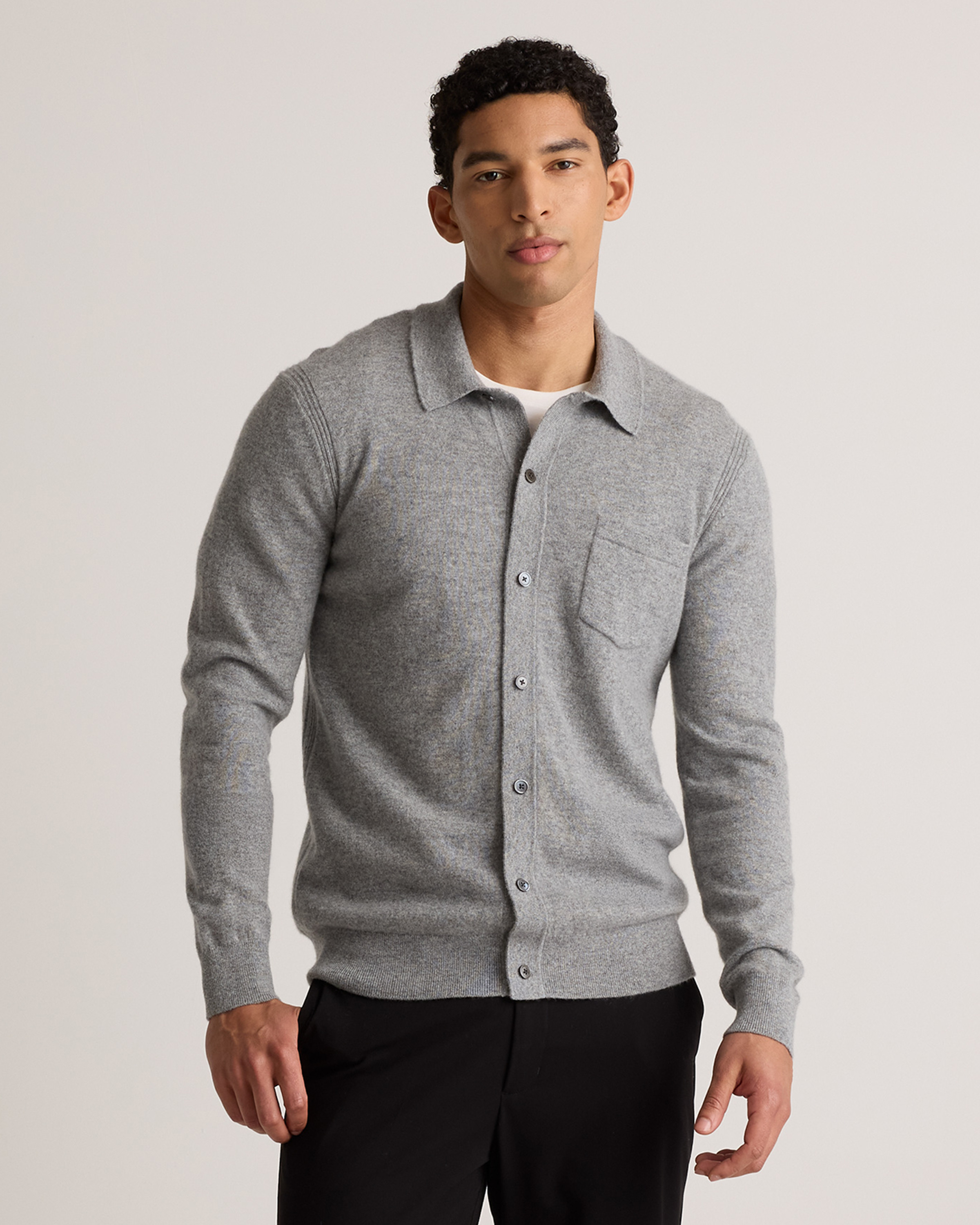 Quince | Men's Mongolian Cashmere Button Down Sweater in Heather Grey, Size XL | Quince