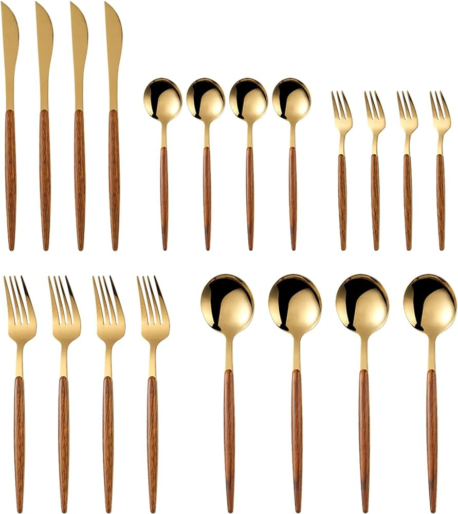 EATAKWARD Silverware Set, 20-Piece Flatware Set Stainless Steel Gold Cutlery Set Portable Eating ... | Amazon (CA)