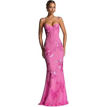 Floral Tulle Bridesmaid Dresses for Women Lace Spaghetti Straps Mermaid Long Formal Prom Dress | Amazon (US)