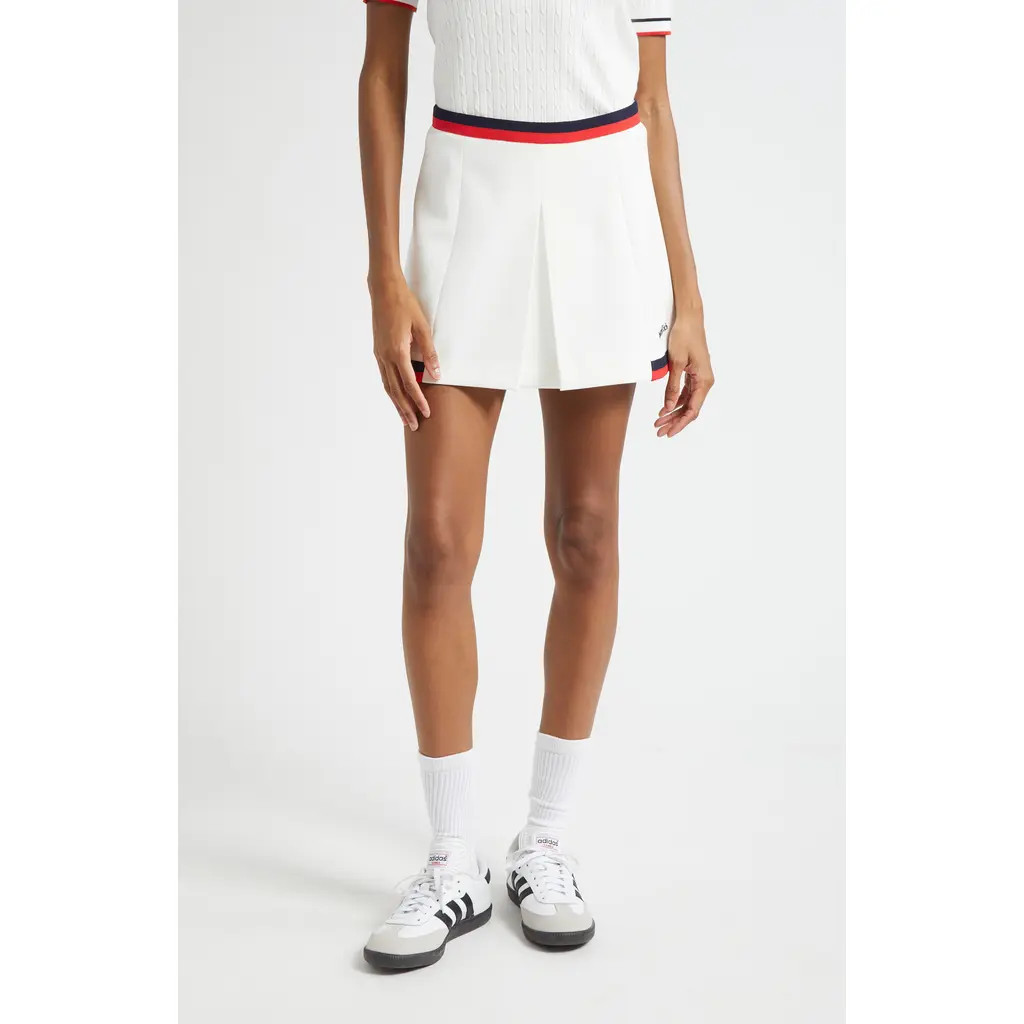 Sporty & Rich Mila Logo Detail Miniskirt in White/Navy/Fire Red at Nordstrom, Size X-Small | Nordstrom
