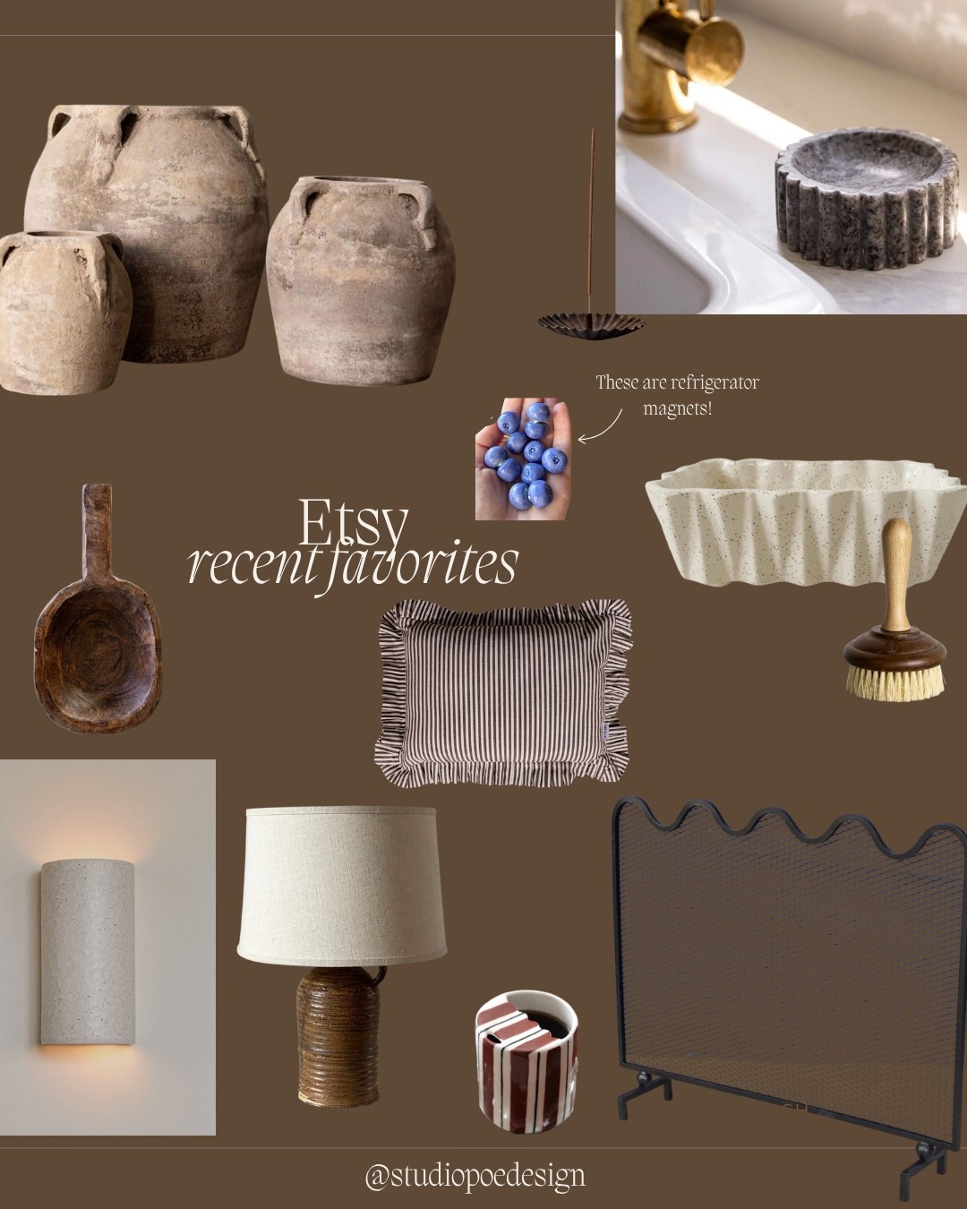 Etsy recent saves!

Etsy finds, curated, collected, fridge magnets, bowl, catchall, tray, sconce, wall light, table lamp, pots, pottery, vases, kitchen, brush

#LTKHome #LTKFindsUnder100 #LTKFindsUnder50
