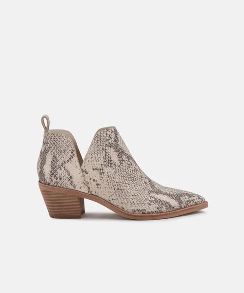 SONNI BOOTIES IN WHITE/BLACK SNAKE PRINT LEATHER | DolceVita.com