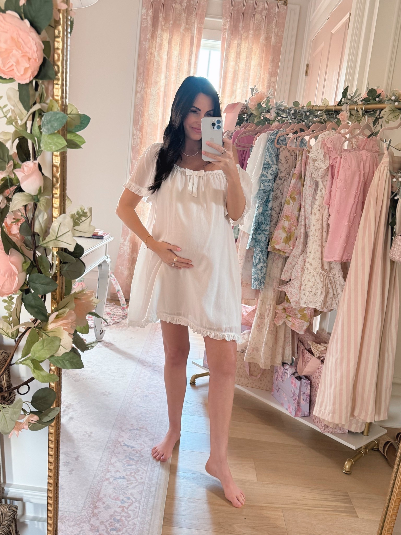 Ruffle ethereal nightie - soft, pockets and can be worn off shoulder making it easy to nurse. Not maternity. Wearing my tts small  

#LTKSeasonal #LTKBump #LTKFindsUnder100