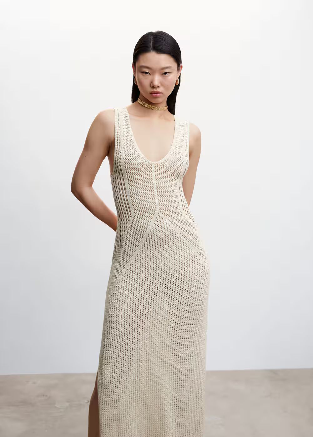 Openwork knit dress with slits -  Women | Mango USA | MANGO (US)