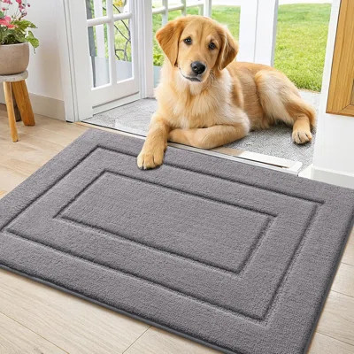 Dog Door Mat For Muddy Paws Indoor Entrance Absorbs Moisture And Dirt Low-Profile Washable Front Door Mat For Floor Home Entryway (30X20 Inches, Grey) | Wayfair North America