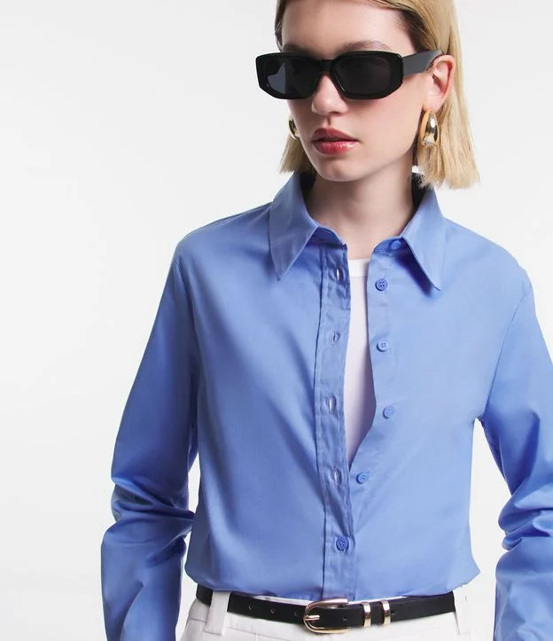 Camisa Alongada em Tricoline Azul - Lojas Renner | Renner (BR)