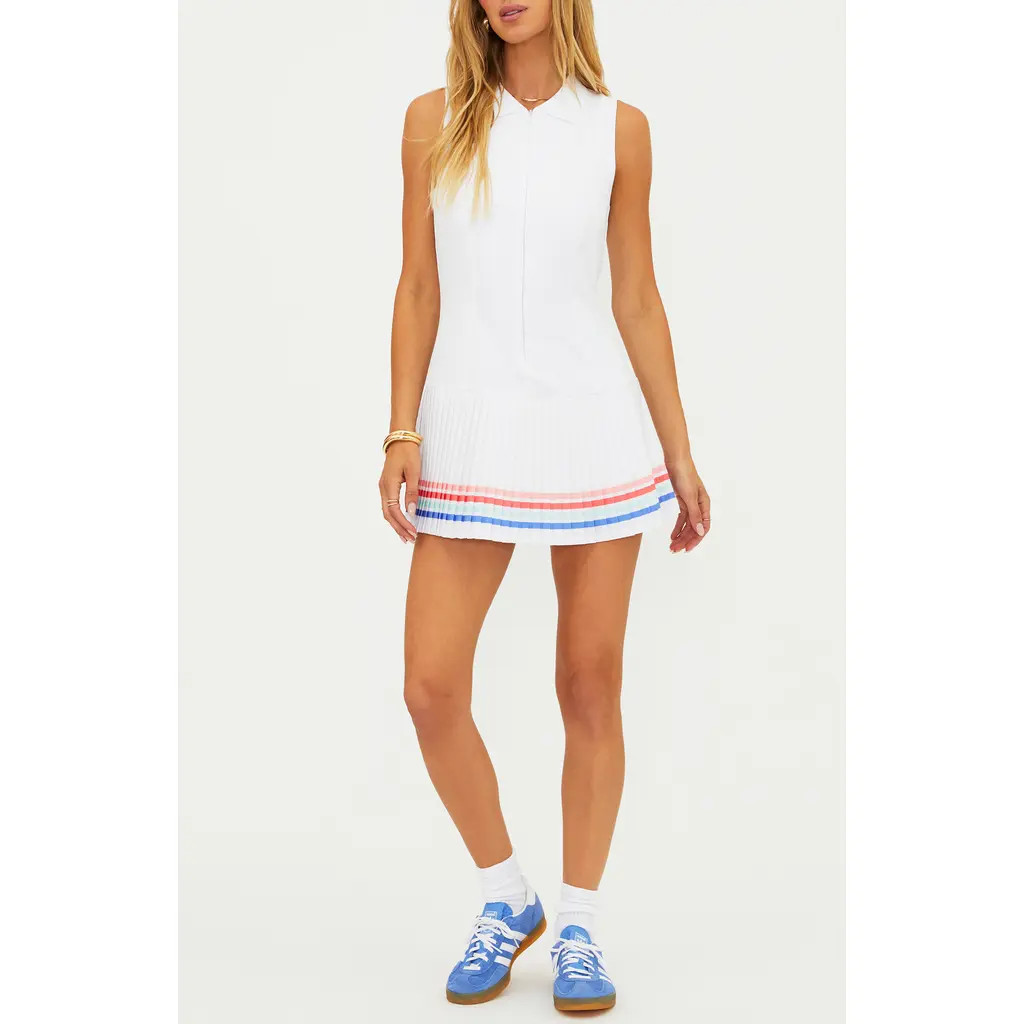 Beach Riot Bria Pleated Minidress in Bright White Horizon at Nordstrom, Size Small | Nordstrom