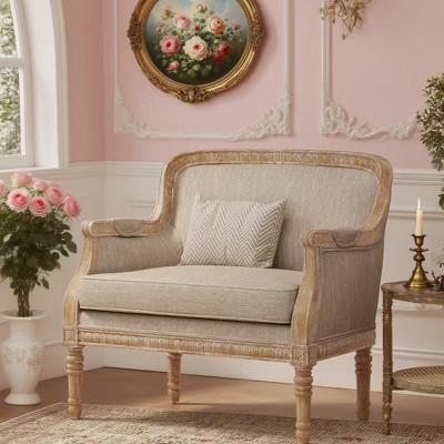 Upholstered Accent Chair, Comfy Armchair Club Chair with Weathered Rubberwood Frame, Beige - ModernLuxe | Target