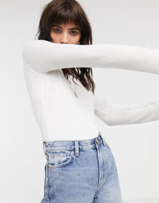 Bershka ribbed long sleeved top in white | ASOS UK