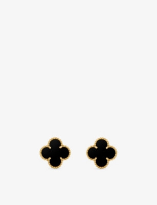 Vintage Alhambra yellow-gold and onyx stud earrings | Selfridges