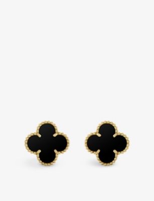 Vintage Alhambra yellow-gold and onyx stud earrings | Selfridges