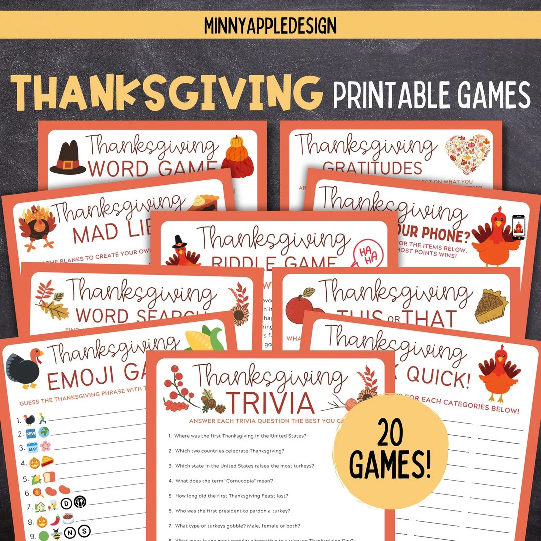 Thanksgiving Printable Games Thanksgiving Games Bundle Thanksgiving Kid Games Thanksgiving Trivia... | Etsy (US)