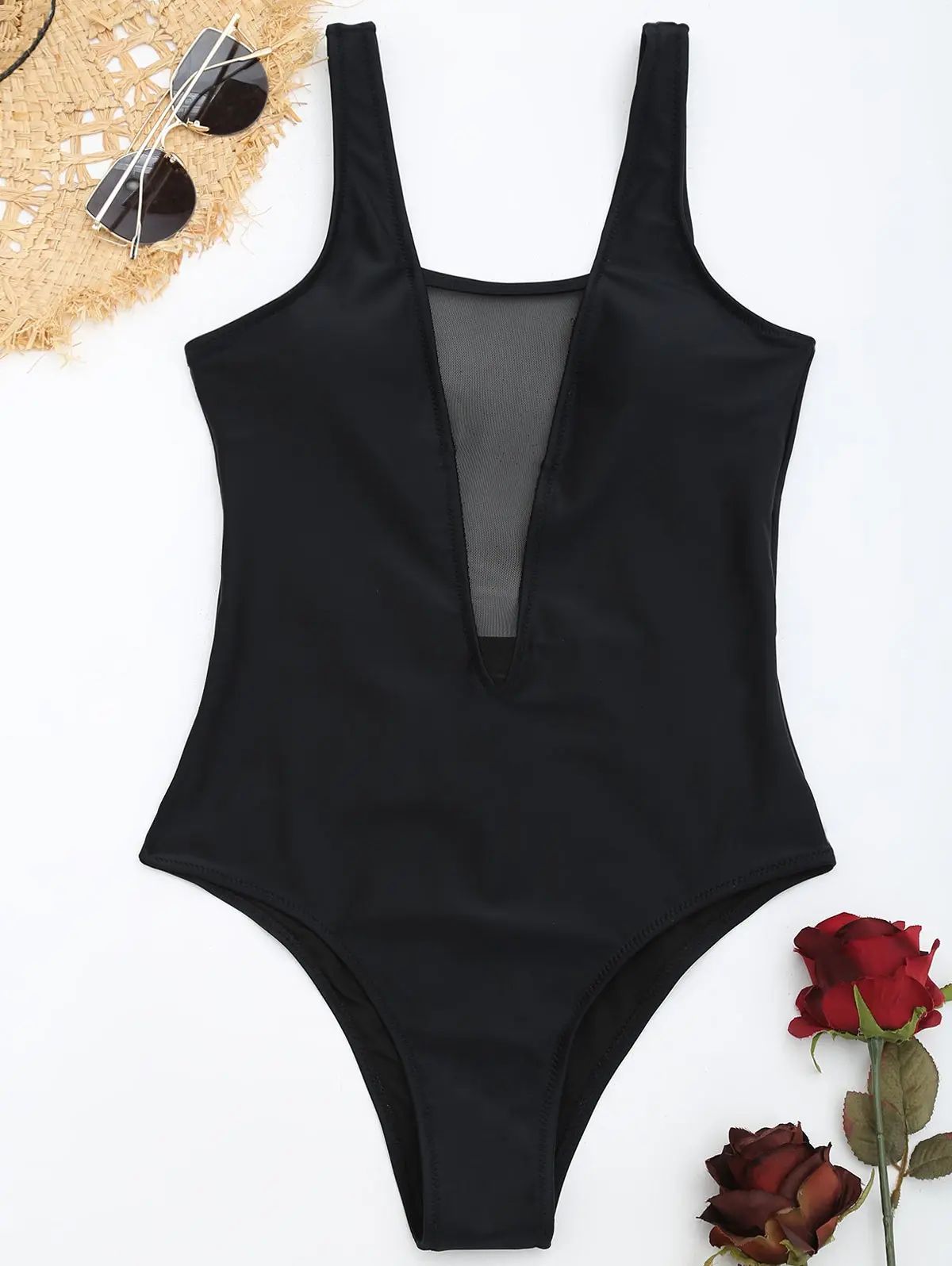 Mesh Insert Low Back One Piece Swimsuit | Dresslily US