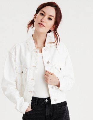 AE Cropped White Denim Jacket | American Eagle Outfitters (US & CA)