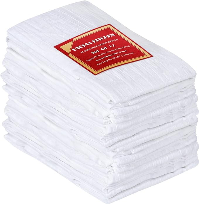 Utopia Kitchen White Flour Sack Towels [12 Pack - 28 x 28 Inch] 100% Cotton Tea Towels for Cleani... | Amazon (US)
