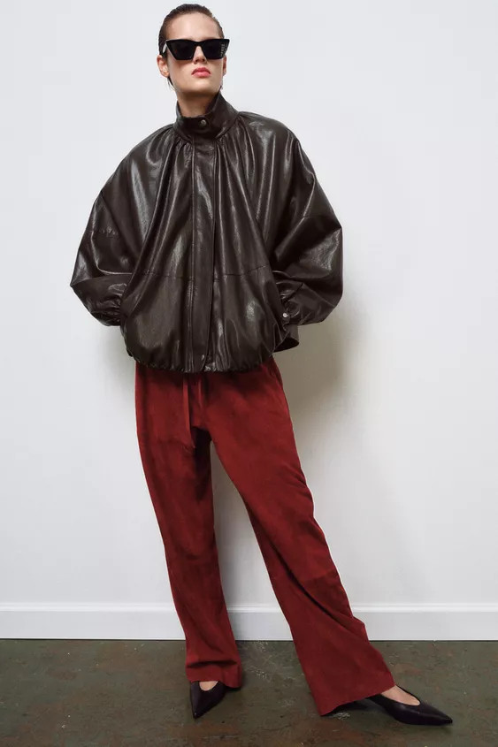 ZW COLLECTION LEATHER EFFECT BOMBER JACKET | Zara AU