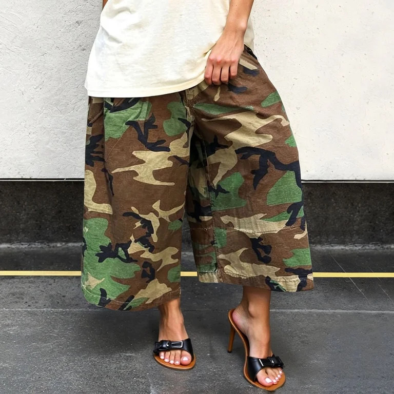 Womens Wide Leg Pants Cargo Joggers with Camouflage Printed Loose Streetwear Casual High Waist Tr... | Walmart (US)