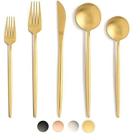 Vanys Silverware Set, Matte Gold Flatware Cutlery Set Service for 4, Satin Finish 20 Piece Stainless | Amazon (US)