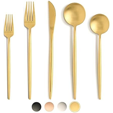 Vanys Silverware Set, Matte Gold Flatware Cutlery Set Service for 4, Satin Finish 20 Piece Stainless | Amazon (US)