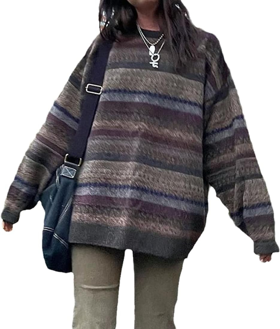 Winter 90s Grunge Aesthetic Streetwear Sweater Retro Y2k Vintage Gothic Loose Women Knit Pullover... | Amazon (US)