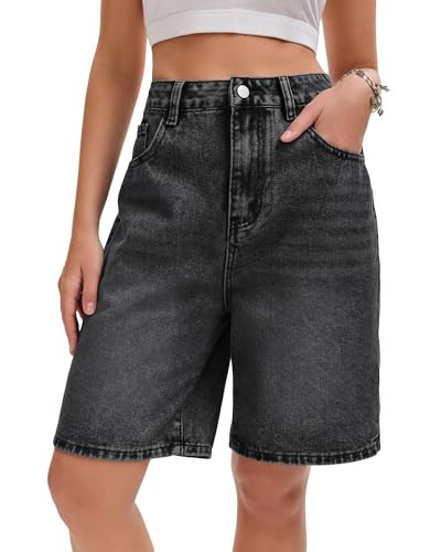IEEILULU Women Jeans Shorts High Waisted Wide Leg Denim Shorts Y2K Baggy Shorts with Pockets Summer Streetwear (Dark Grey, L) | Amazon (US)