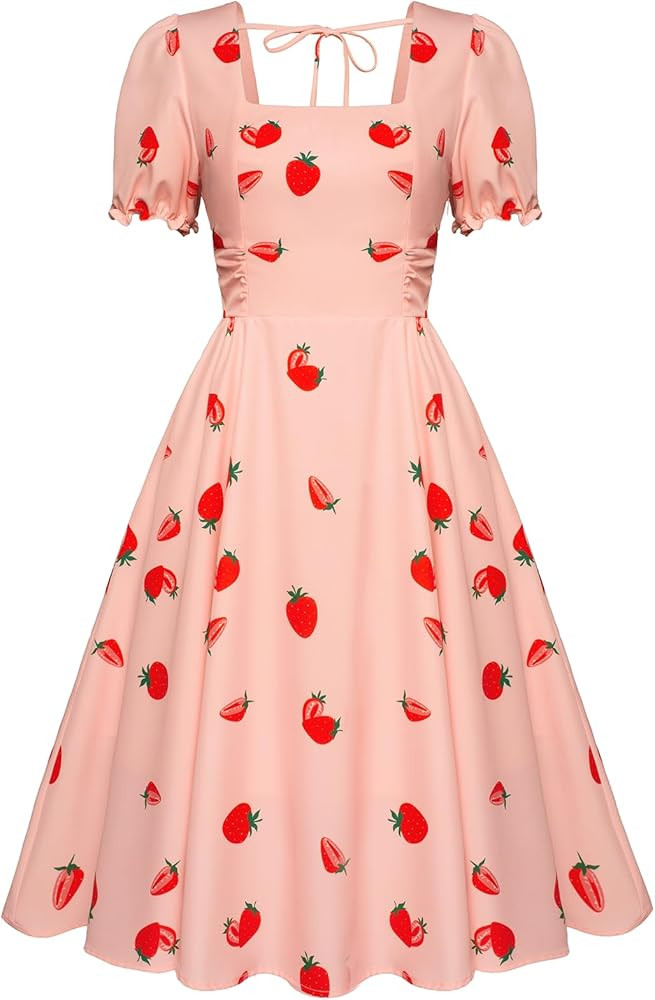 Belle Poque Vintage Dress for Women 1950s Cottagecore Cocktail Dresses Square Neck Puff Sleeve Dr... | Amazon (US)