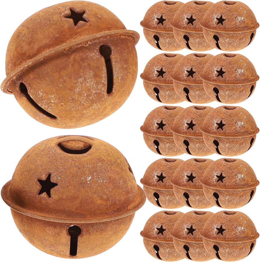 Christmas Tree Bell Decorations 24Pcs Christmas Bells, Rusty Metal Bells with Star Shape Cutouts,... | Amazon (US)