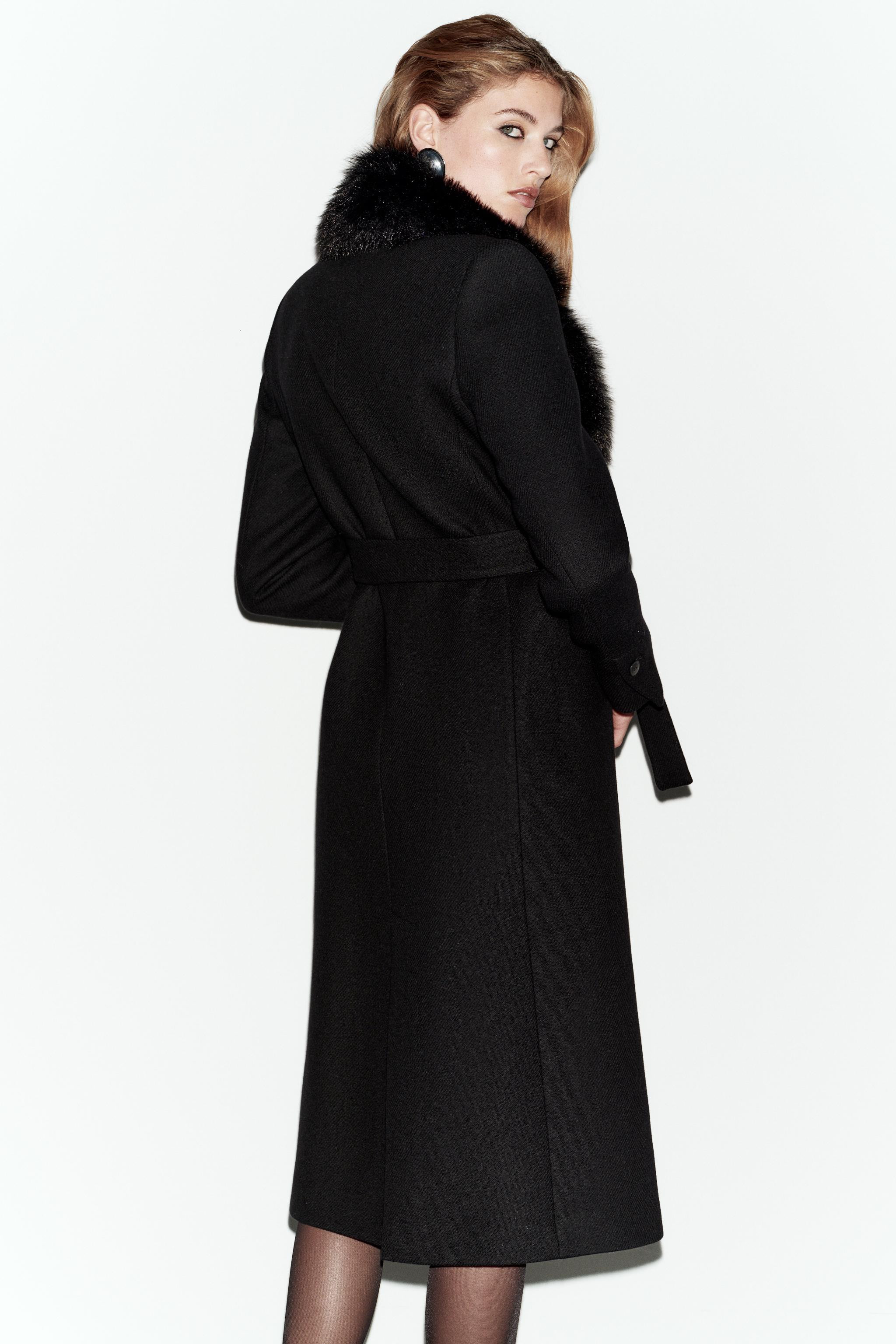WOOL COAT WITH FAUX FUR LAPEL AND BELT | Zara US