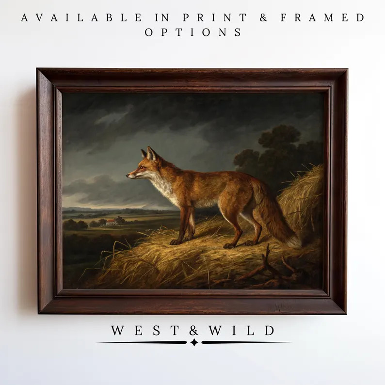 Fox Vixen Painting Print Vintage Wall Art Poster Dark Framed Fox Decor of Gallery Illustration fo... | Etsy (US)