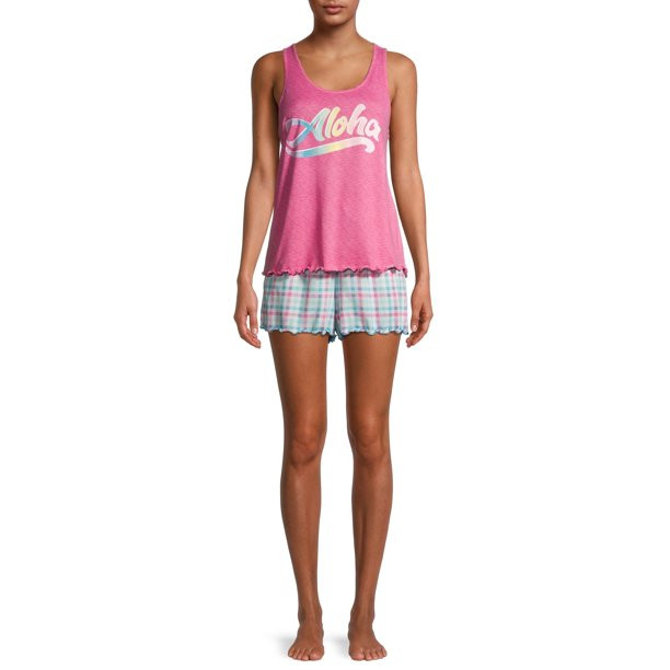 Secret Treasures Women's and Women's Plus Whisperluxe Lettuce Hem Tank & Short Set, 2-Piece | Walmart (US)