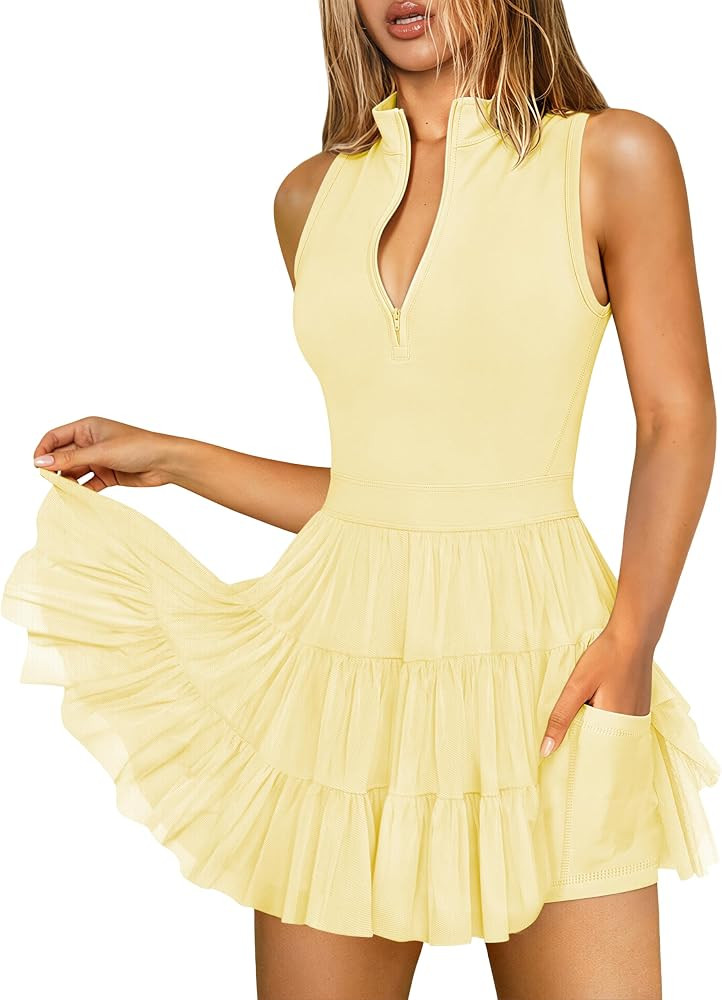 Hragc Womens Tennis Pleated Ruffle Athletic Dress for Women Zip Up Workout Sleeveless Mini Golf D... | Amazon (US)