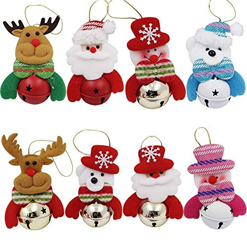 Happy Trees Christmas Tree Plush Ornaments Set for Xmas Home Party Decor, Christmas Hanging Snowman Elk Santa Claus Polar Bear Decorations with Metal Bells, 8 Pcs (Set of 8) | Amazon (US)