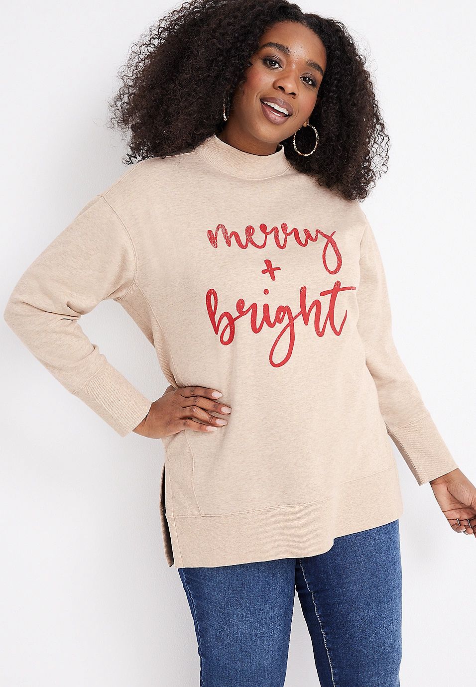 Plus Size Willowsoft Merry And Bright Funnel Neck Sweatshirt | Maurices