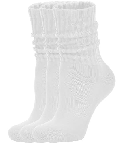 AugRing Women's Scrunch Crew Socks Retro 3-Pack Solid Cotton Boot Calf Chunky Ribbed Cozy Slouchy... | Amazon (US)