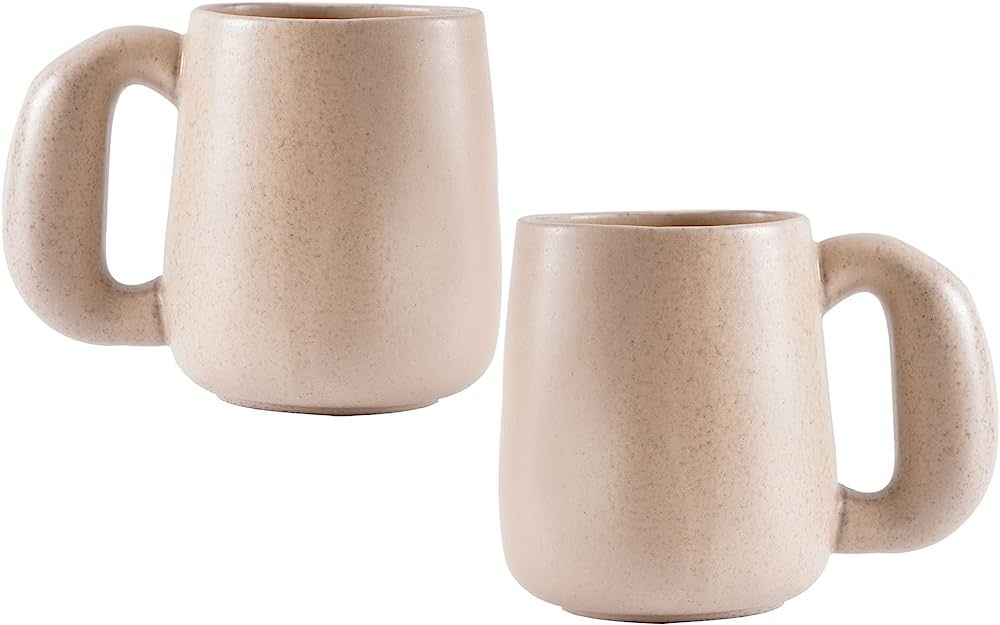 Uaral Large Coffee Mugs Cream Stoneware Mug Set with Jumbo Handle for Cocoa,Milk,Latte or Tea,Han... | Amazon (US)