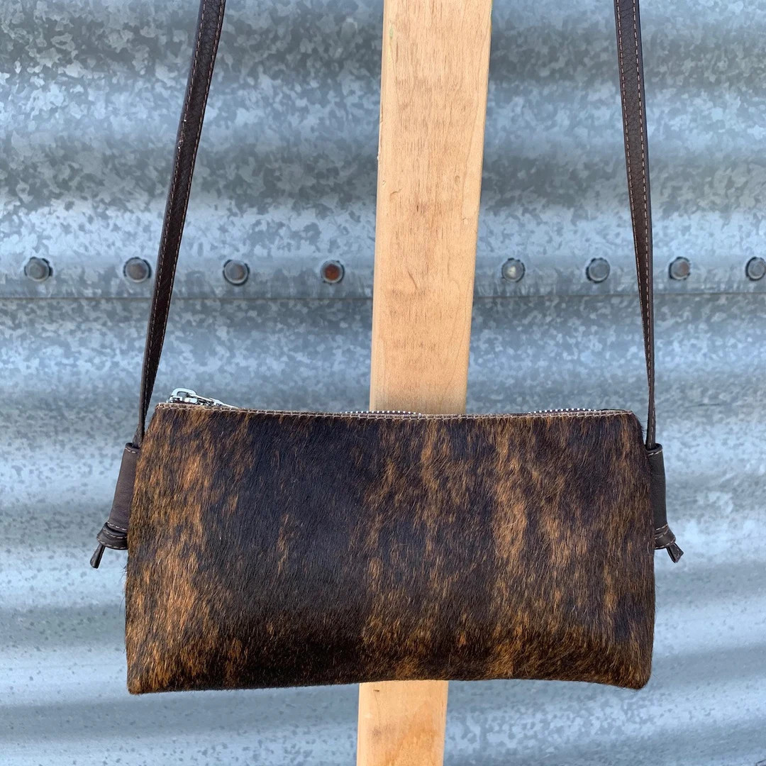 Our BEST SELLING Crossbody! Striped Dark Brindle Cowhide Crossbody - Bright Gold Satin Liner - Ad... | Etsy (US)