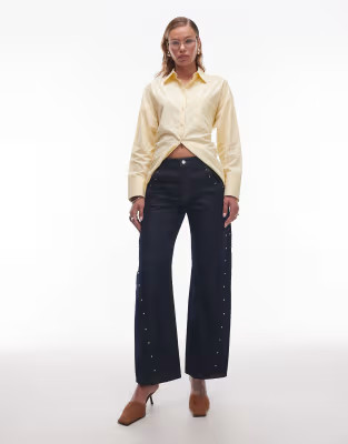 ASOS DESIGN low rise barrel leg studded jean in indigo | ASOS | ASOS (Global)